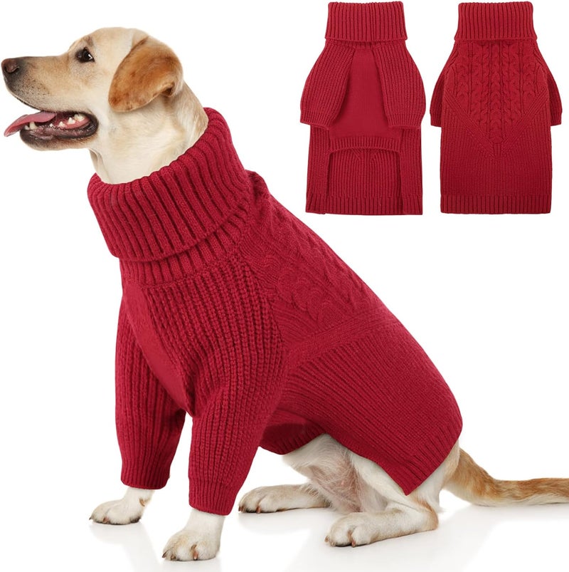 Queenmore Dog Sweater, Puppy Sweater for Small Dogs,Warm Winter Fall Dog Sweaters for Dog Girls Boys, Solid Turtleneck Knit Sweater for Large Medium Dogs,Long Sleeves Christmas Dog Sweater Red,XL - Image 1